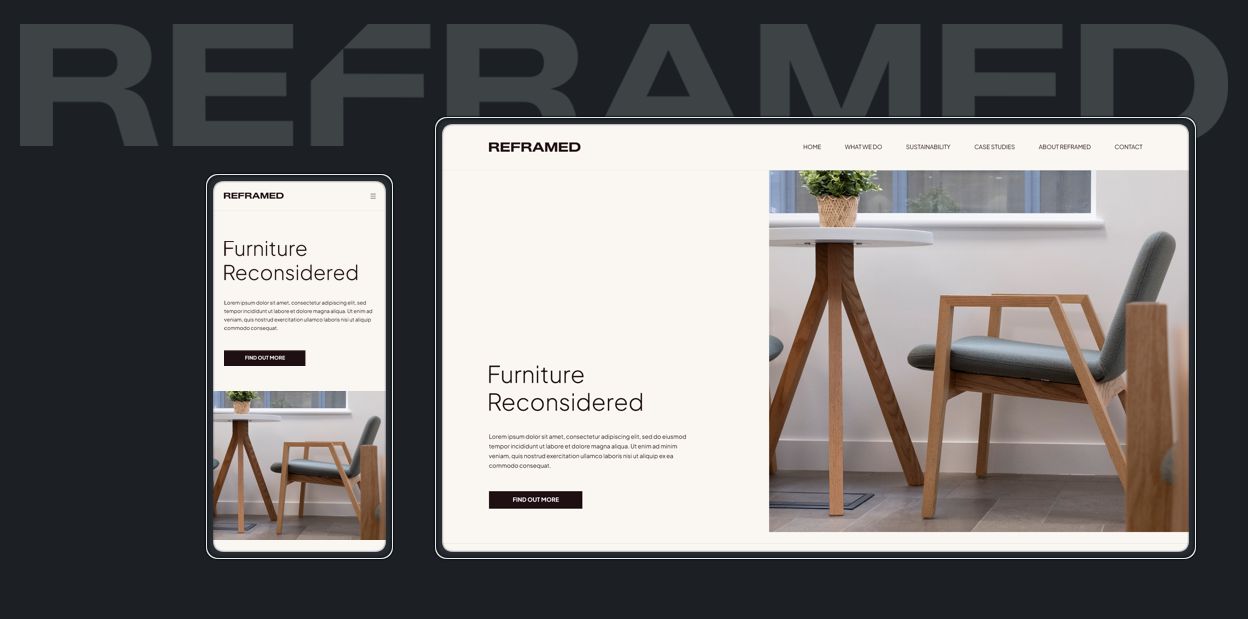 Sussex website design case study for Reframed Furniture Sussex website design case study showing the Reframed Furniture website across desktop and mobile layouts