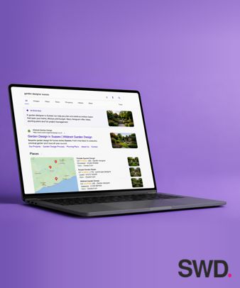 Laptop showing local search results for Sussex website design